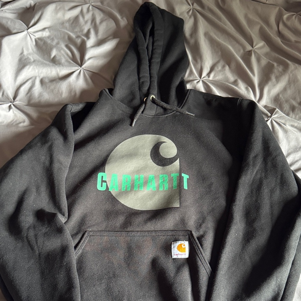 Carhartt Black Hoodie with Green Logo